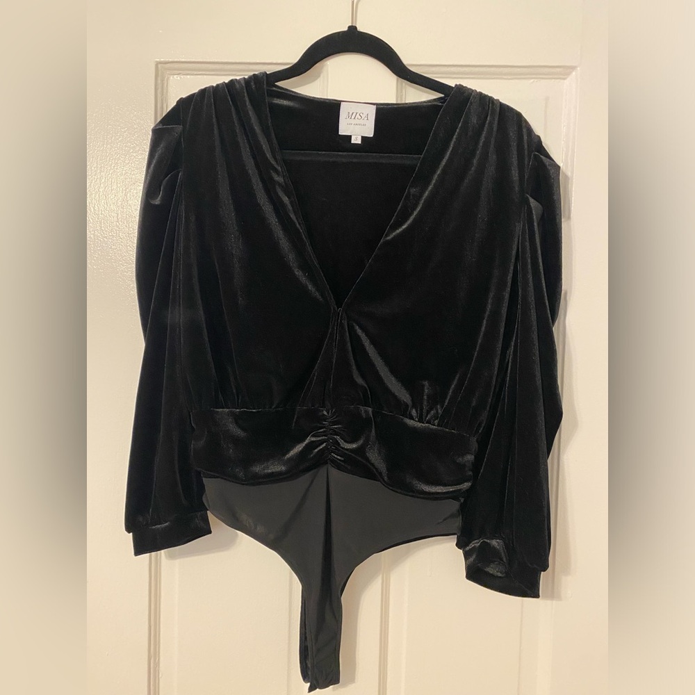 Misa Los Angeles Black Velvet Bodysuit